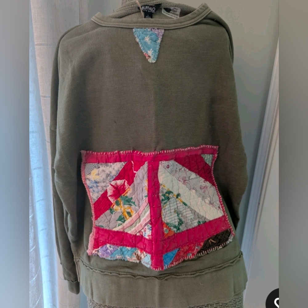 Sweatshirt, Buffalo, Custom Vintage Quilt Pocket